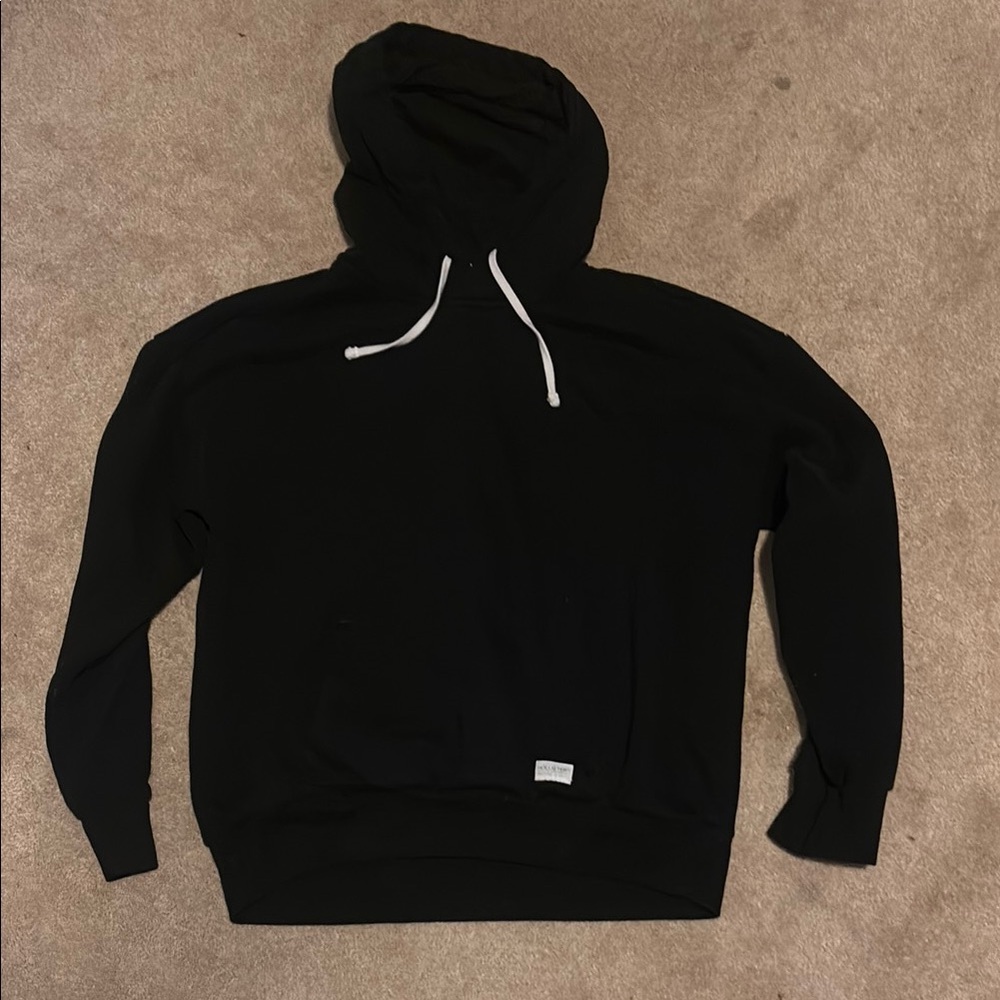 Oversized Black Hoodie with White Drawstrings